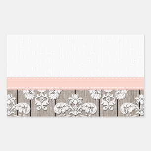 Sticker Rectangulaire Dentelle en bois rose pâle Rustique