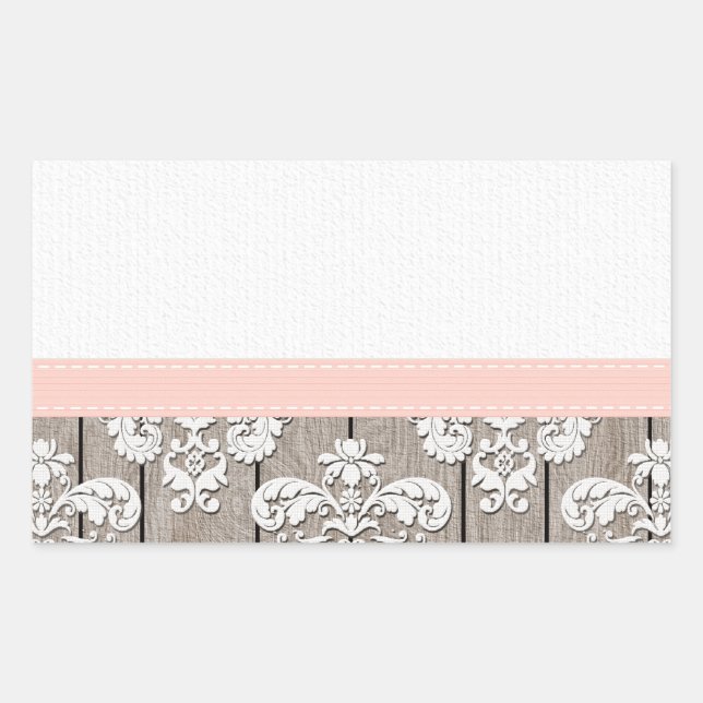 Sticker Rectangulaire Dentelle en bois rose pâle Rustique (Devant)