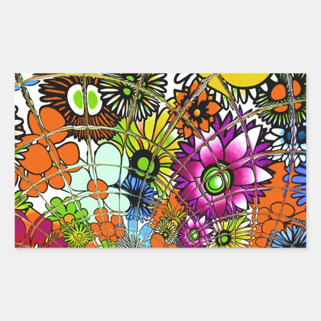 Sticker Rectangulaire Dernier motif floral Extraordinaire coloré Art (Devant)