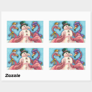 STICKER RECTANGULAIRE DES FLAMANTS ROSES ROSES FABRIQUENT DE LA NEIGE, D