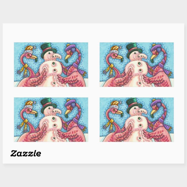 STICKER RECTANGULAIRE DES FLAMANTS ROSES ROSES FABRIQUENT DE LA NEIGE, D (Feuille)