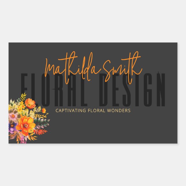 Sticker Rectangulaire Design floral sophistiqué Fleurs orange noire (Devant)