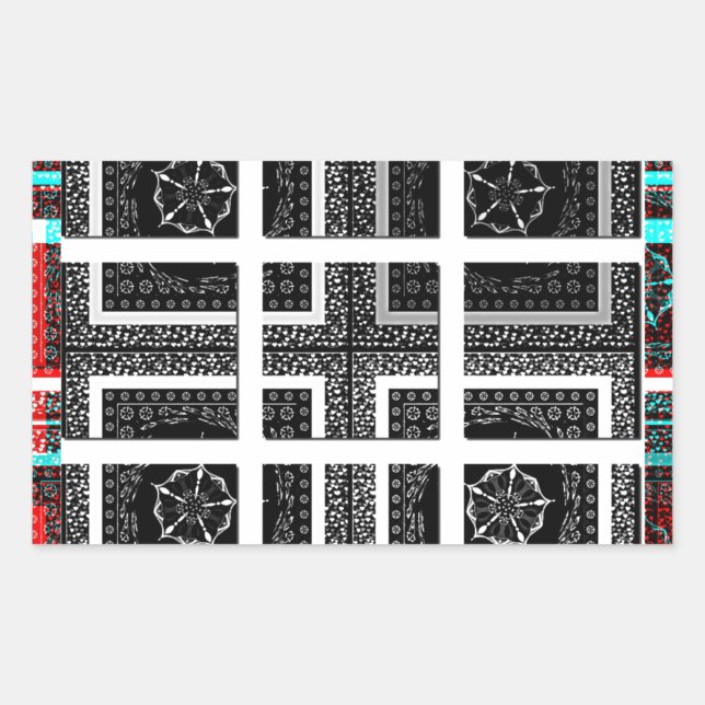 Sticker Rectangulaire Design graphique À damiers noir, blanc et rouge (Devant)