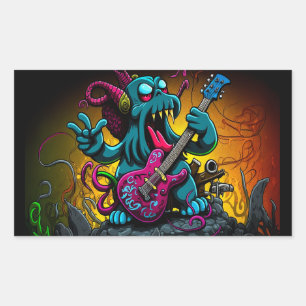 Sticker Rectangulaire Dessin Cthulhu Rock 'n Roll