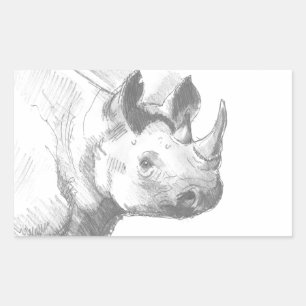 Sticker Rectangulaire Dessin de dessin au crayon Rhino Rhinoceros