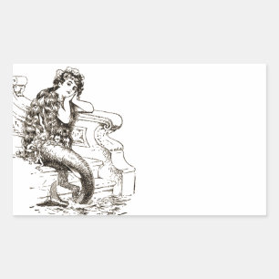 Sticker Rectangulaire Dessin vintage noir blanc de sirène