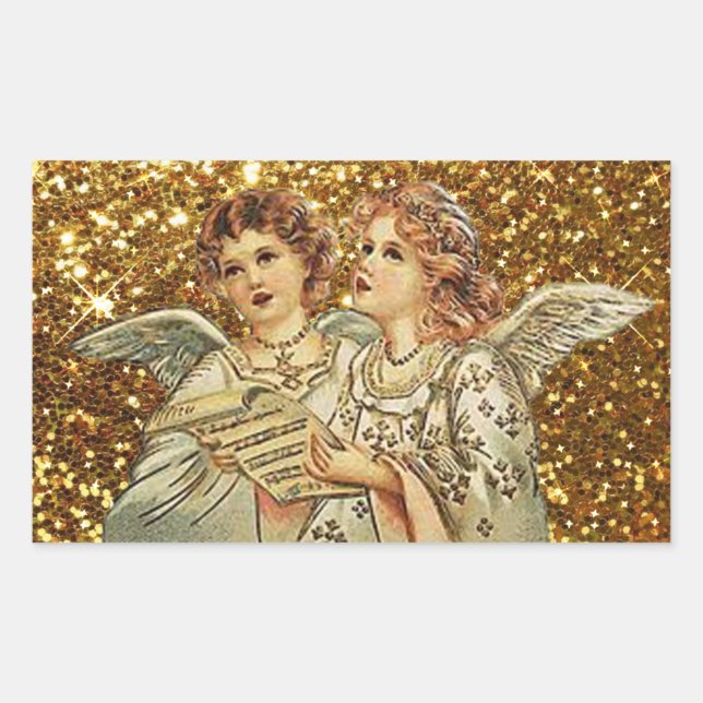 Sticker Rectangulaire Deux anges chantent des chansons de Noël (Devant)