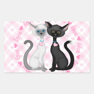 Sticker Rectangulaire Deux chats mignons en amour