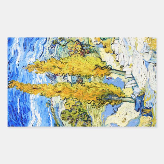 Sticker Rectangulaire Deux peupliers sur une colline Vincent van Gogh (Devant)