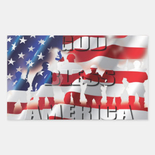 Sticker Rectangulaire Dieu bénisse les soldats américains et le patrioti
