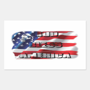 Sticker Rectangulaire Dieu patriotique bénisse l'aigle et le drapeau de 