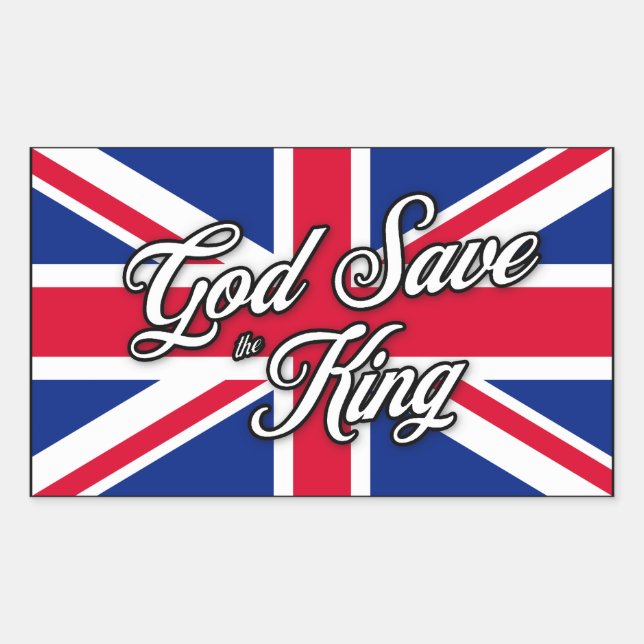 Sticker Rectangulaire "Dieu sauve le roi" sur le drapeau de l'Union Jack (Devant)