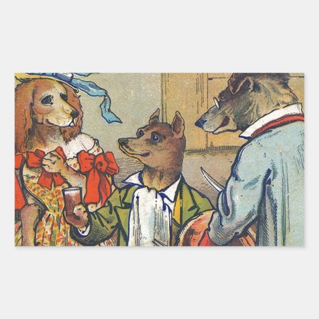 Sticker Rectangulaire Dîner de chien victorien Dress Doggy (Devant)