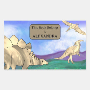 Sticker Rectangulaire Dinosaure Ce Livre Appartient Au Nom Des Enfants