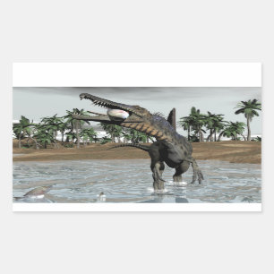Sticker Rectangulaire Dinosaure de Spinosaurus mangeant des poissons -