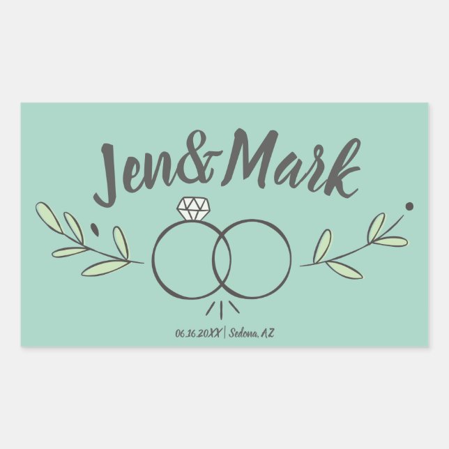 Sticker Rectangulaire Doodle à anneau Mariage moderne Enregistrer la dat (Devant)