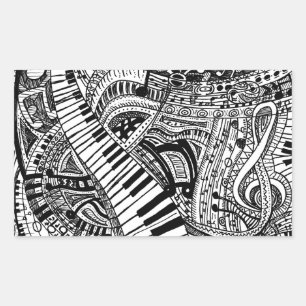 Sticker Rectangulaire Doodle de musique classique avec clavier de piano