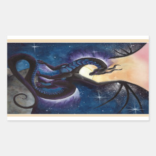 Sticker Rectangulaire Dragon noir avec ciel de nuit par Carla Morrow