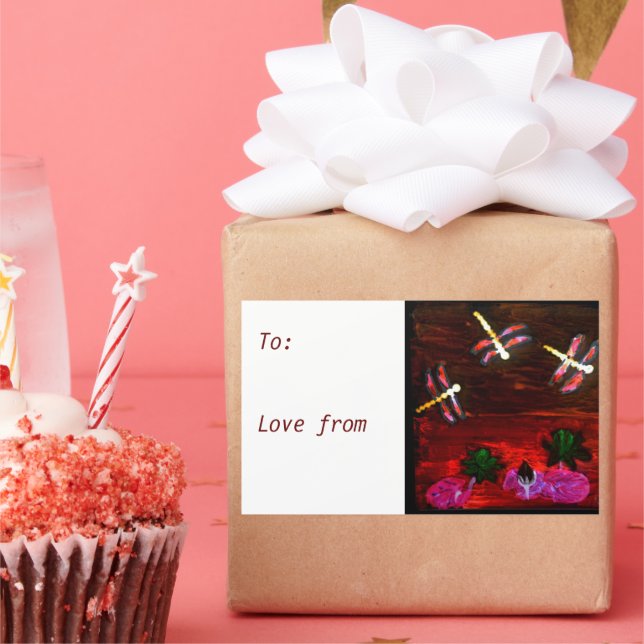 Sticker Rectangulaire Dragonfly Nénuphar Pond (Fête)