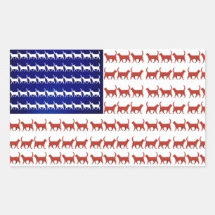 Sticker Rectangulaire Drapeau 4 juillet chat rouge blanc et bleu mou