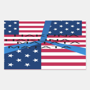 Sticker Rectangulaire Drapeau américain avec Hakuna Matata : Design patr