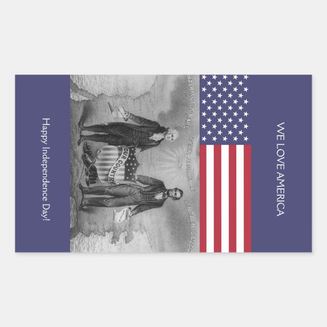Sticker Rectangulaire Drapeau américain George Washington Abraham Lincol (Devant)