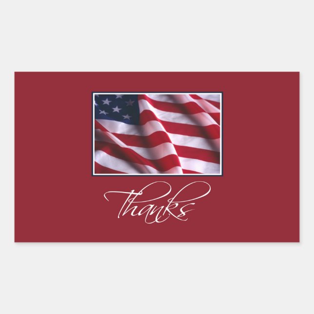 Sticker Rectangulaire Drapeau américain patriotique merci en rouge (Devant)