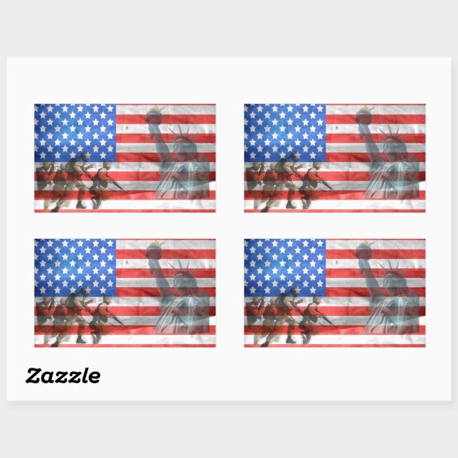 Sticker Rectangulaire Drapeau américain patriotique Statue de la Liberté (Feuille)