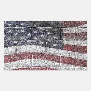 Sticker Rectangulaire Drapeau américain peint sur la texture murale de b