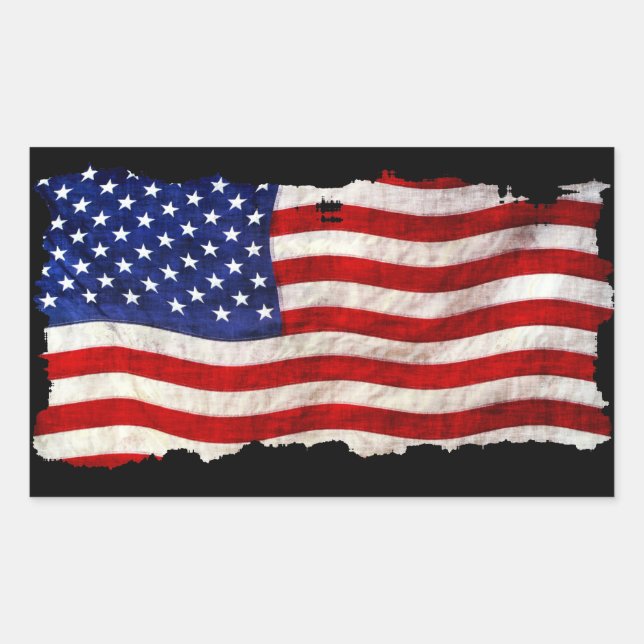 Sticker Rectangulaire Drapeau américain Tattered Grunge Patriotic, États (Devant)