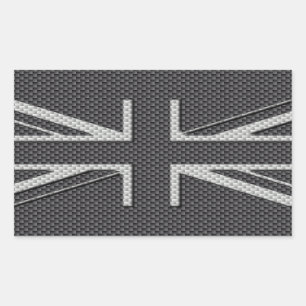 Sticker Rectangulaire Drapeau britannique noir et gris en fibre de carbo