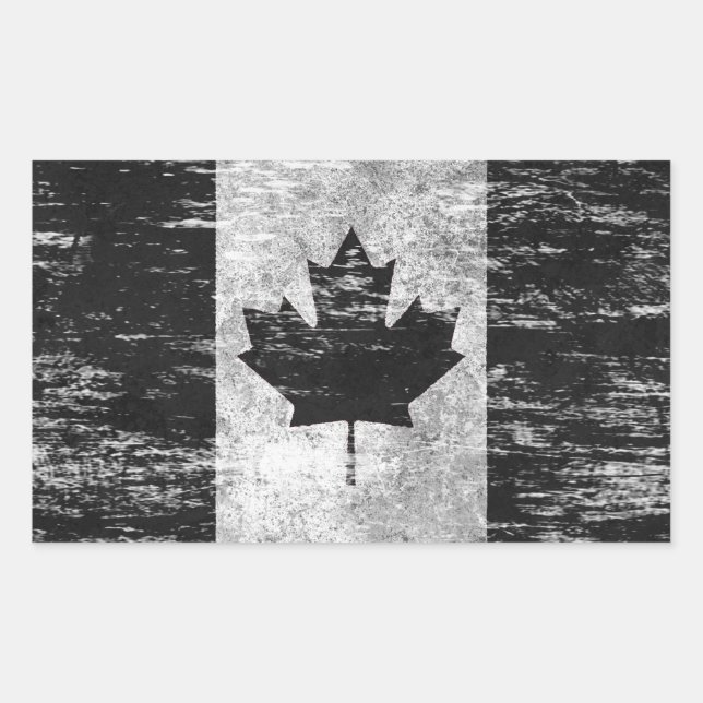 Sticker Rectangulaire Drapeau canadien éraillé et porté, noir (Devant)