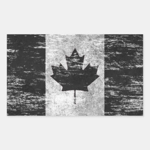 Sticker Rectangulaire Drapeau canadien griffé et usé, noir