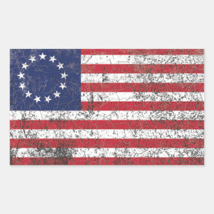 Sticker Rectangulaire Drapeau colonial américain Treize étoiles RUSTIQUE