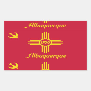 Sticker Rectangulaire Drapeau d'Albuquerque, Nouveau-Mexique Bâton recta