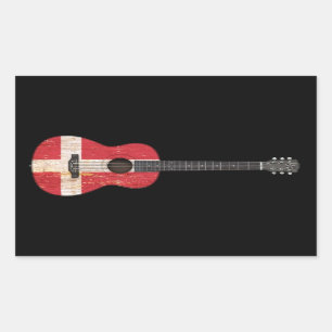 Sticker Rectangulaire Drapeau danois vieilli et usé Guitare acoustique, 
