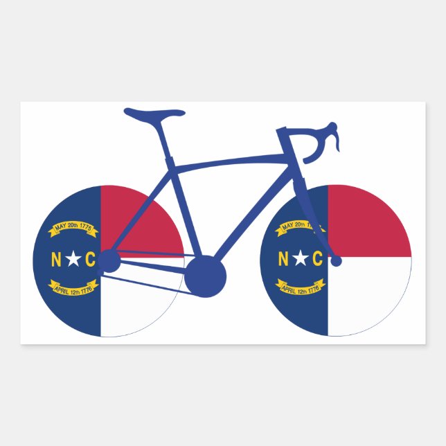 Sticker Rectangulaire Drapeau de Caroline du Nord à vélo (Devant)