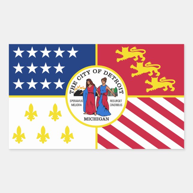Sticker Rectangulaire Drapeau de Detroit, Michigan (Devant)