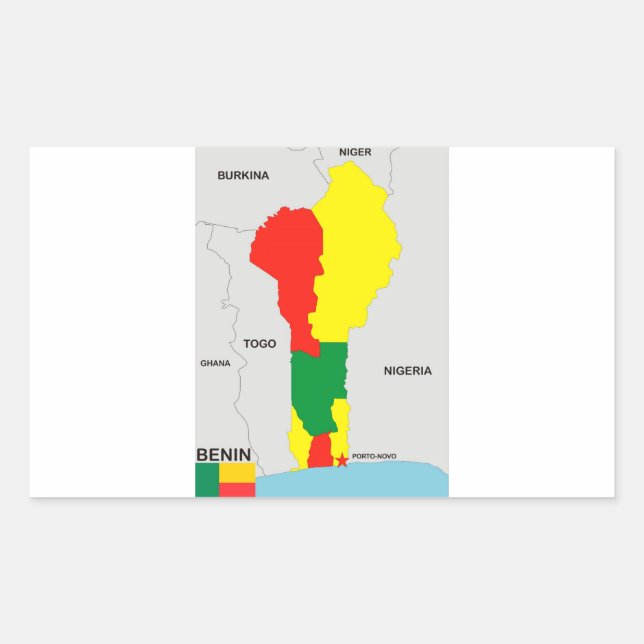 Sticker Rectangulaire drapeau de la carte du pays benin (Devant)