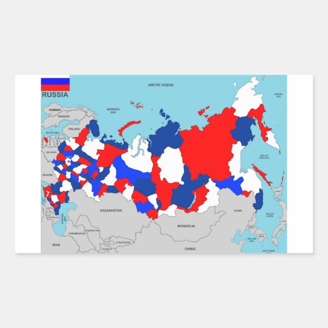 Sticker Rectangulaire drapeau de la carte politique du pays de russie (Devant)