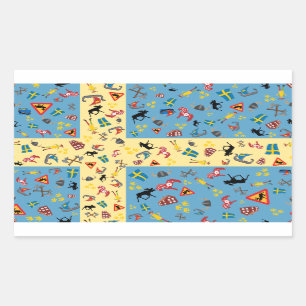 Sticker Rectangulaire Drapeau de la Suède avec l'autocollant d'icônes 