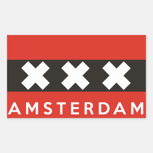 Sticker Rectangulaire drapeau de la ville d'amsterdam Pays-Bas nom du pa