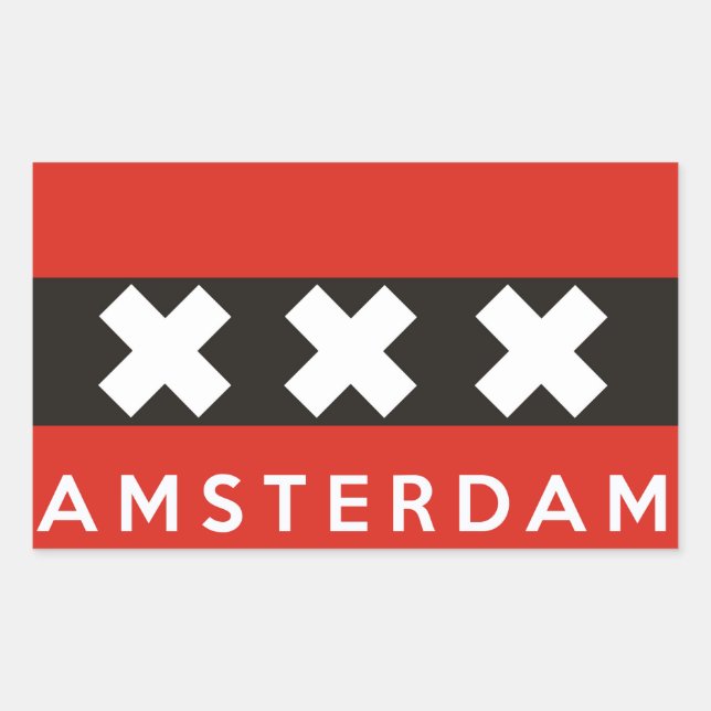 Sticker Rectangulaire drapeau de la ville d'amsterdam Pays-Bas nom du pa (Devant)