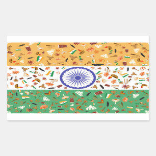 Sticker Rectangulaire Drapeau de l'Inde avec les articles culturels