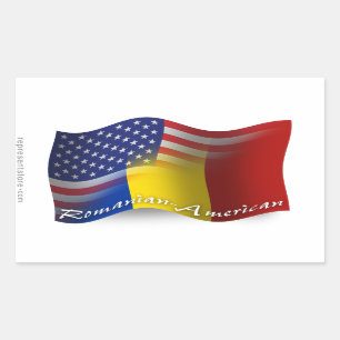 Sticker Rectangulaire Drapeau de ondulation Roumain-Américain