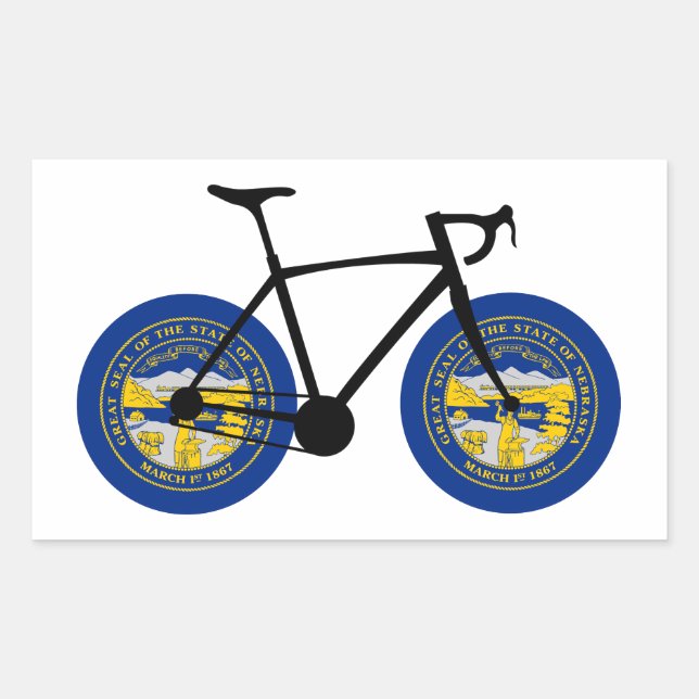 Sticker Rectangulaire Drapeau du Nebraska à vélo (Devant)