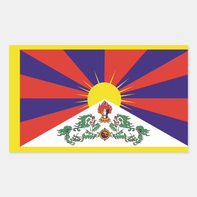 Sticker Rectangulaire Drapeau du Tibet - Drapeau du lion des neiges (Devant)