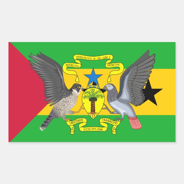 Sticker Rectangulaire Drapeau et armoiries de São Tomé Príncipe (Devant)