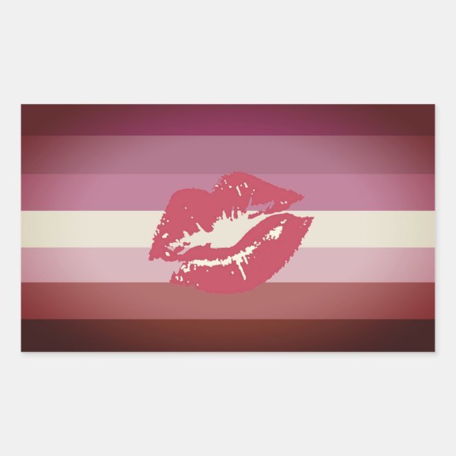 Sticker Rectangulaire Drapeau et lèvres de la fierté lesbienne (Devant)