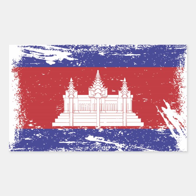 Sticker Rectangulaire Drapeau Grunge Cambodia (Devant)